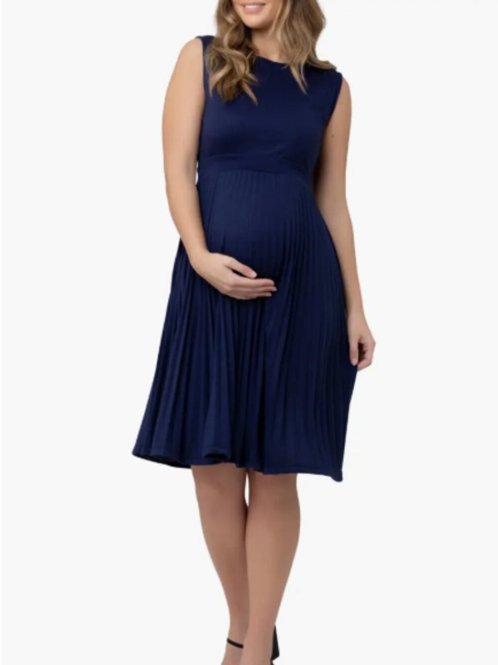 NWT - Ripe Maternity Knife Pleat Dress - Round Neck in Navy - Size Medium